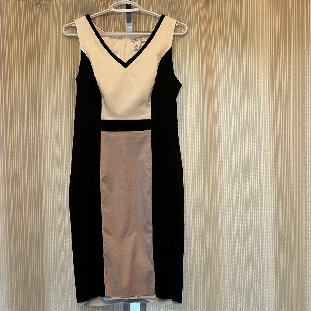 White House Black Market Monochrome V-Neck Midi Dress